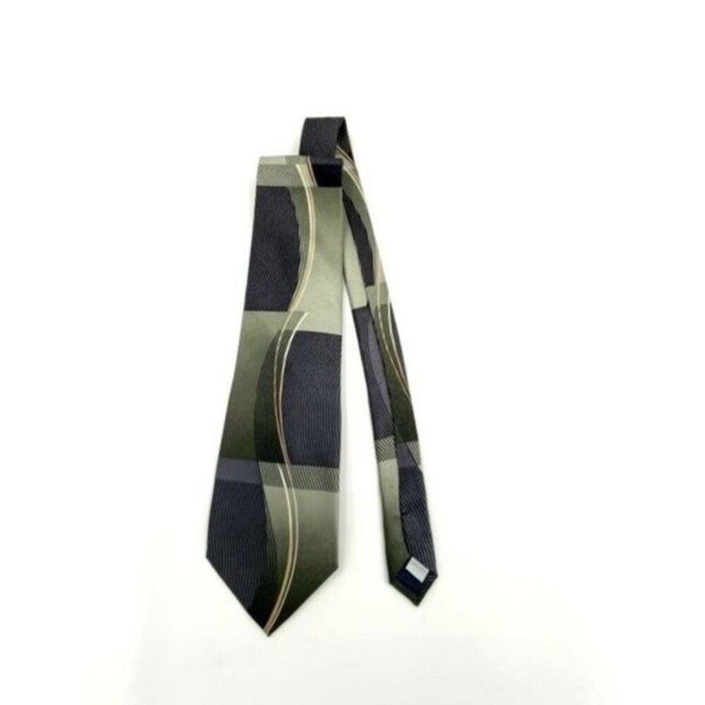 Men’s Modern Art Green/Blue Wide pointed 100% Silk Neck tie